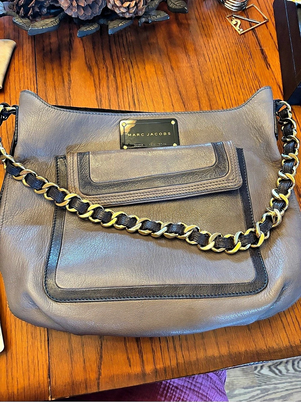 MARC JACOBS Elephant Leather Olga Seventies Satchel Bag